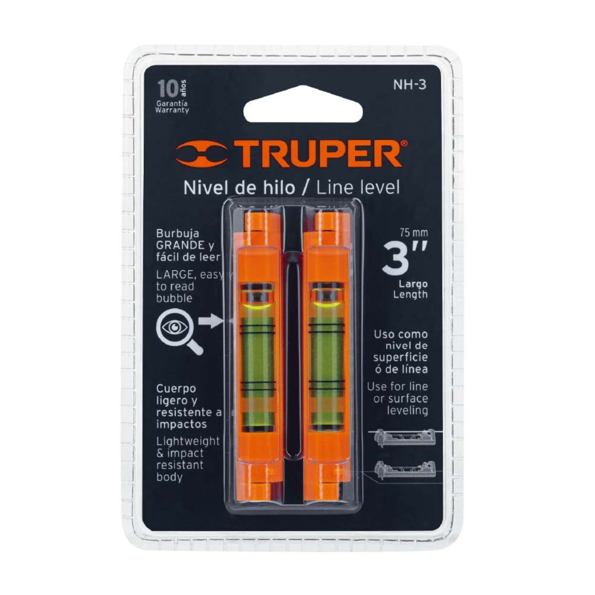 TRUPER - Nivel De Hilo 3 Pulgadas Para Cuerda Set 2 Piezas Truper