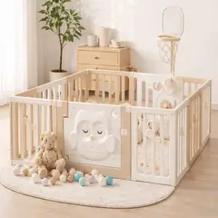 BEBECO - Corral bebe Búho Beige XL 186×156 cms. Altura 63 cms.