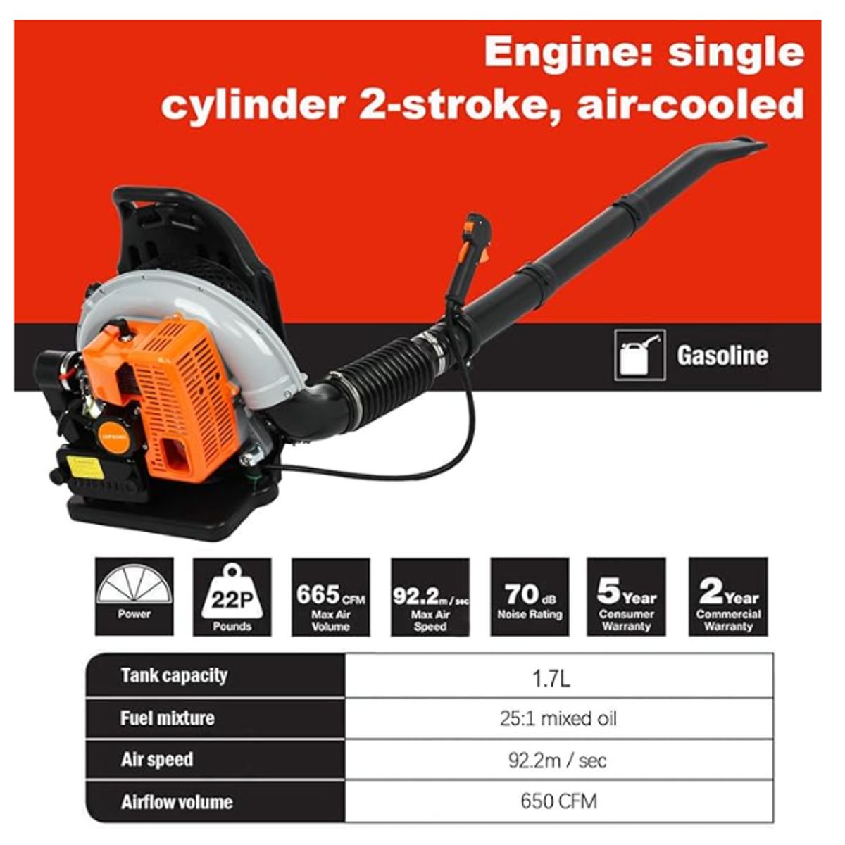 GENERICO - Soplador De Mochila A Gasolina 63cc 3hp Profesional