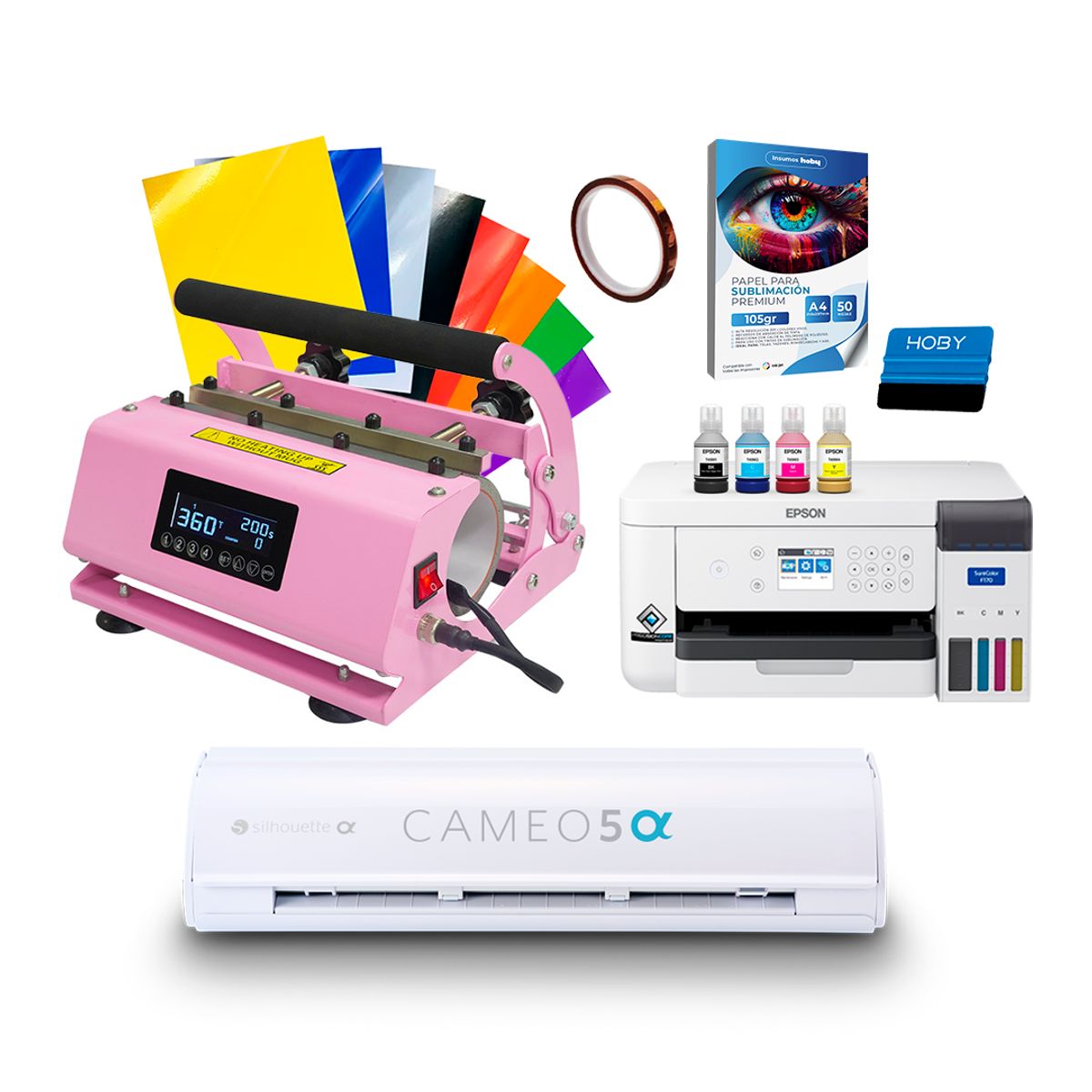 EPSON - Silhouette Cameo 5 + Impresora Epson F170 + Estampadora plana 23x30cm Sublipress