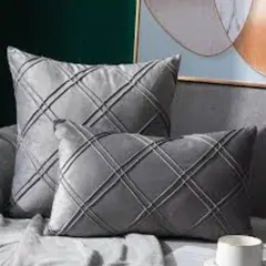 TODOHOGAR SANTIAGO DE CHILE - Set de 2 cojines de terciopelo doble pliegue - GRIS