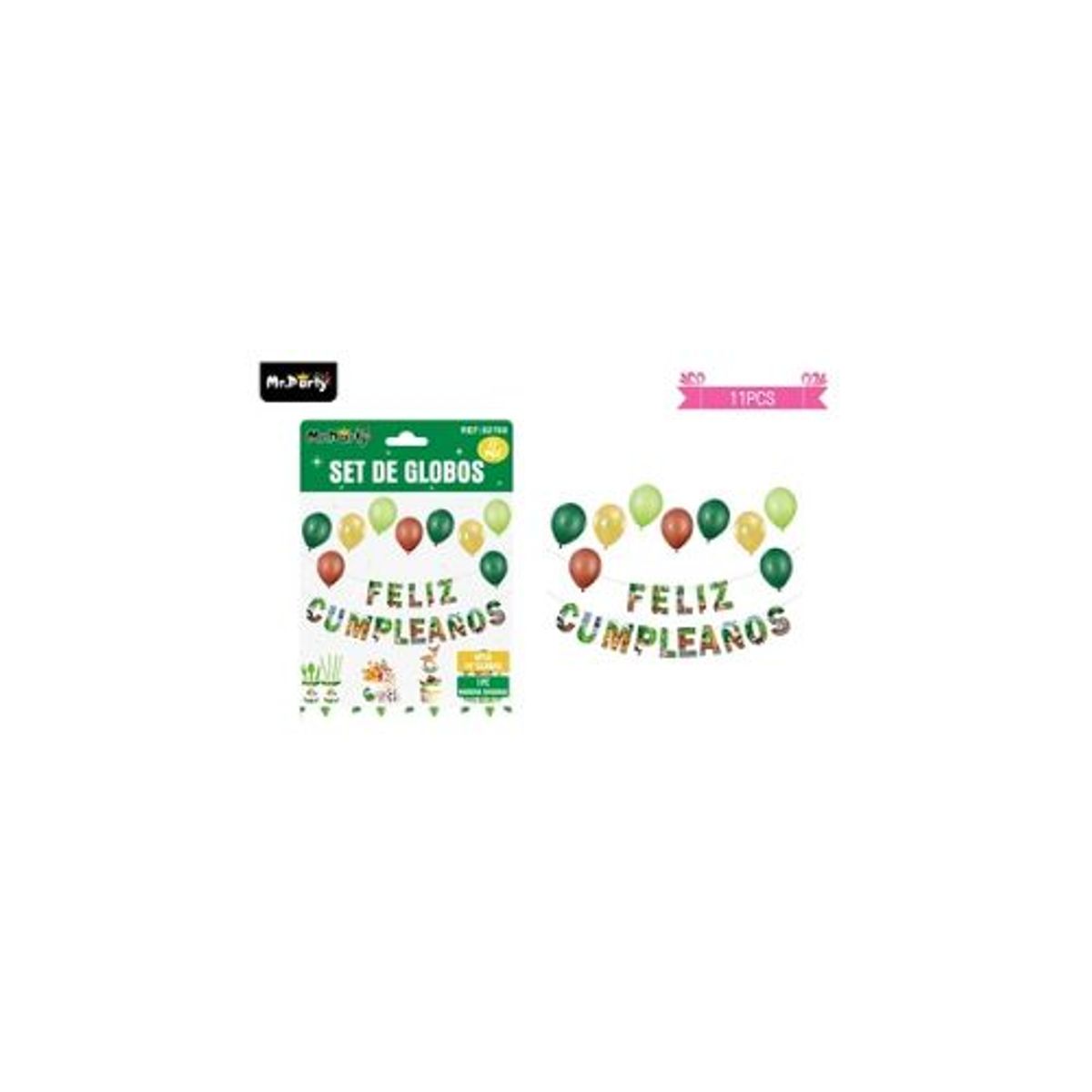 GENERICO - Set de globos látex y guirnalda con animales 11pcs