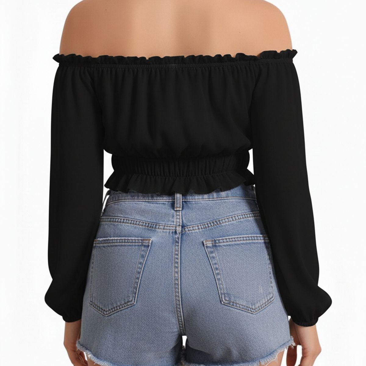 GARSIL - Crop Top De Manga Larga Globo Y Hombros Descubiertos Para Mujer