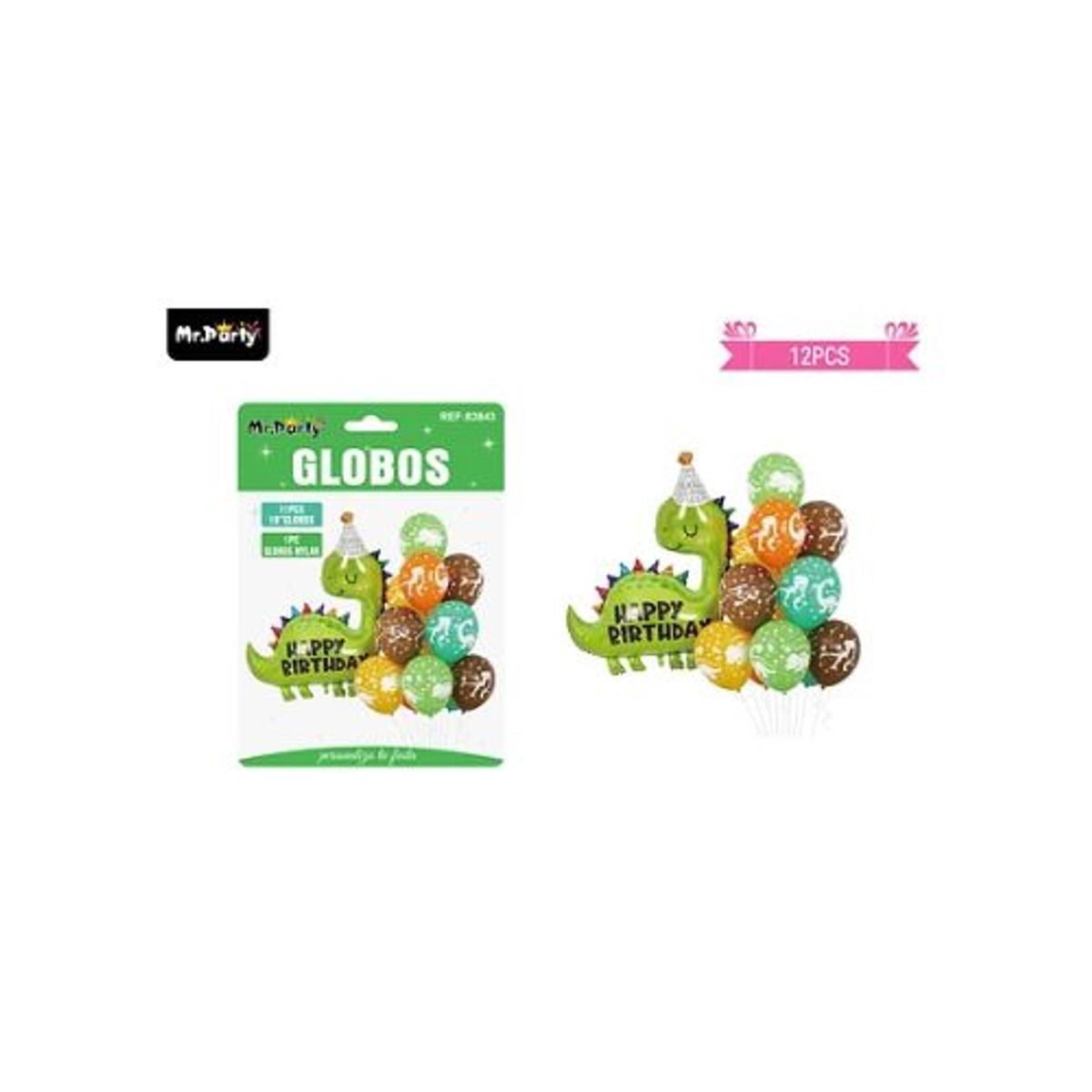 GENERICO - Set de globos látex con dinosaurio 12pcs