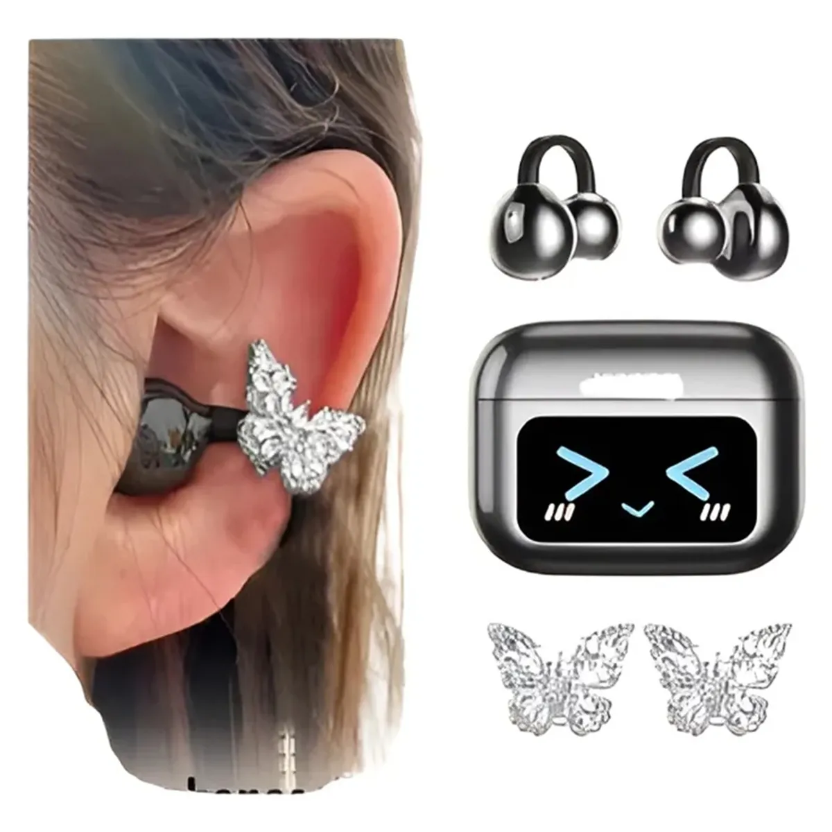 GENERICO - Audífonos Bluetooth Tipo Arete + Accesorio Mariposa