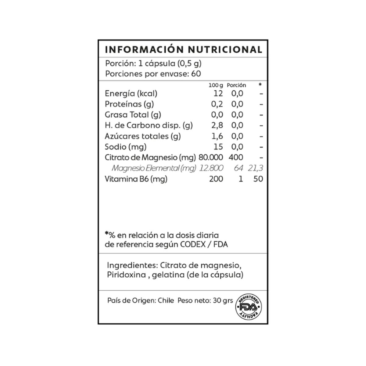 GENERICO - Citrato De Magnesio y Vitamina B6 120 Capsulas Mind Nutrition