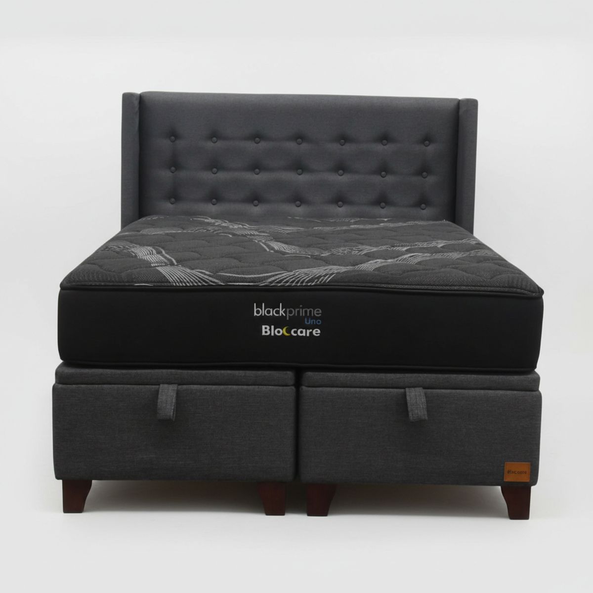 Cama Baul 2 Plaza L200 cm + Colchon Black Prime - Modelo Uno + Respaldo / Con Patas de 11 cm, marca BLOCCARE - Foto 2