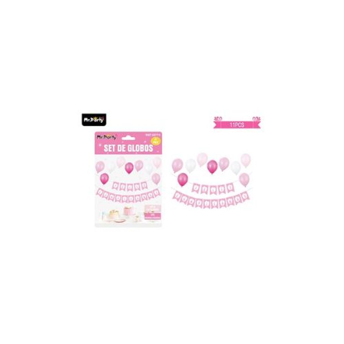GENERICO - Set de globos látex y guirnalda rosado 11pcs