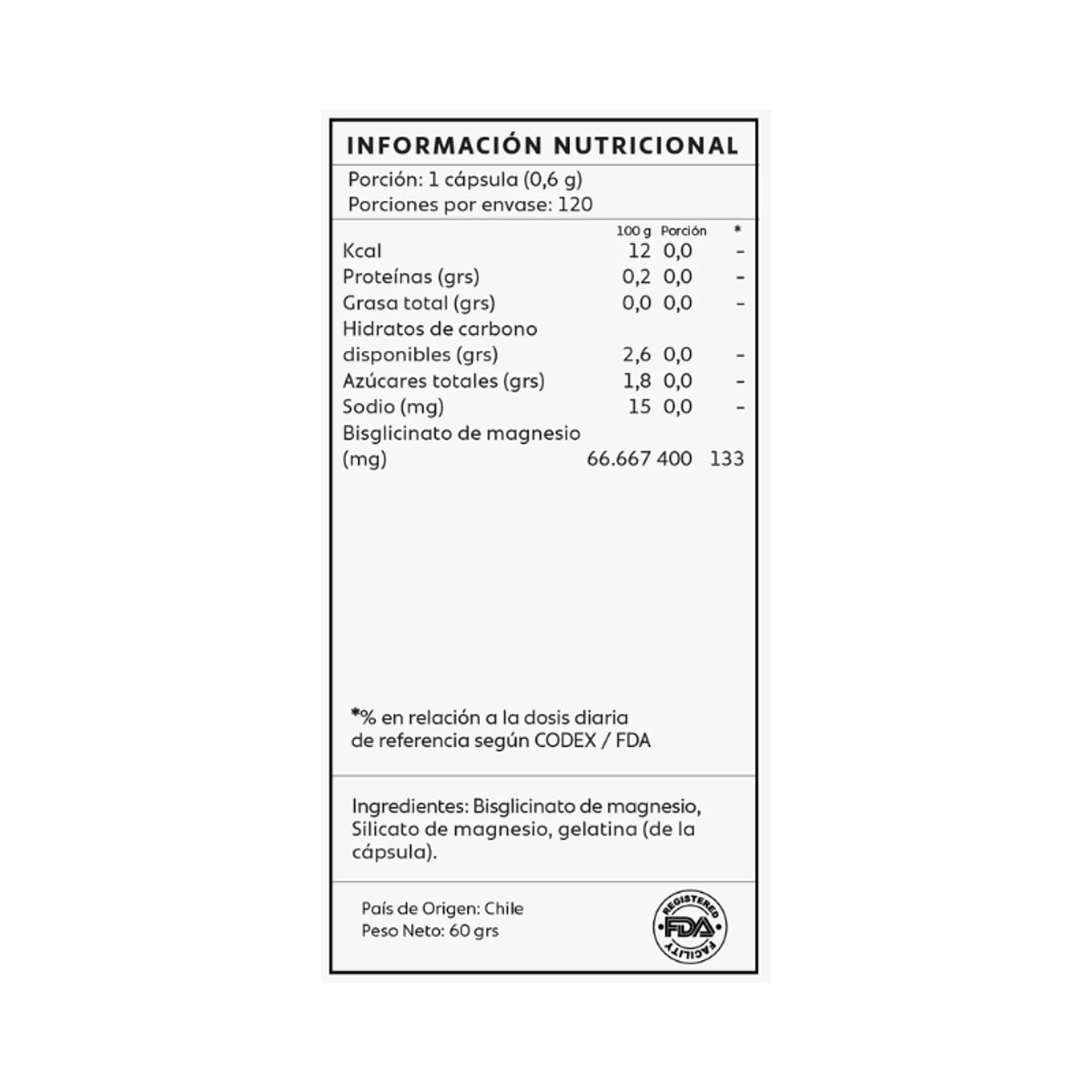 GENERICO - Bisglicinato De Magnesio 120 Capsulas Mind Nutrition