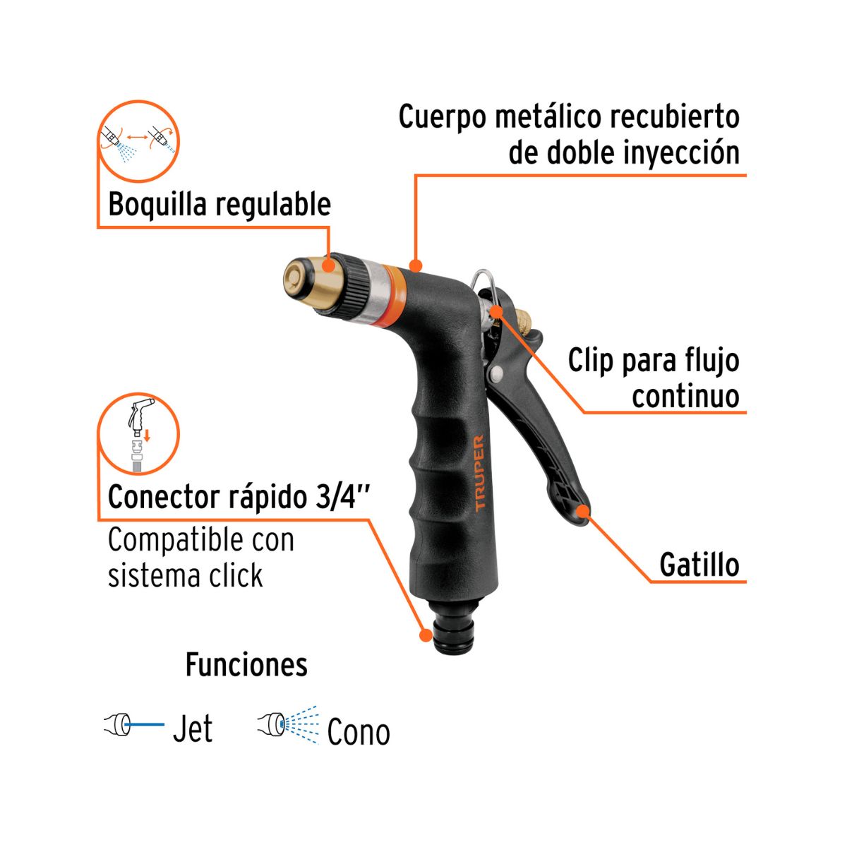 TRUPER - Pistola Para Riego Metalica 2 Funciones Truper