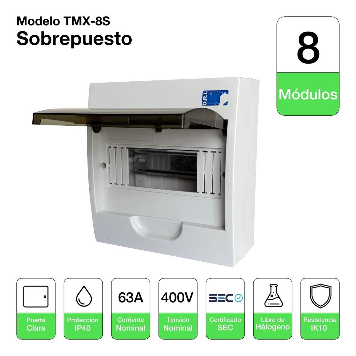 Tablero Eléctrico Sobreponer Drl 8 Modulos Tapa Clara Sec, marca DRL - Foto 2