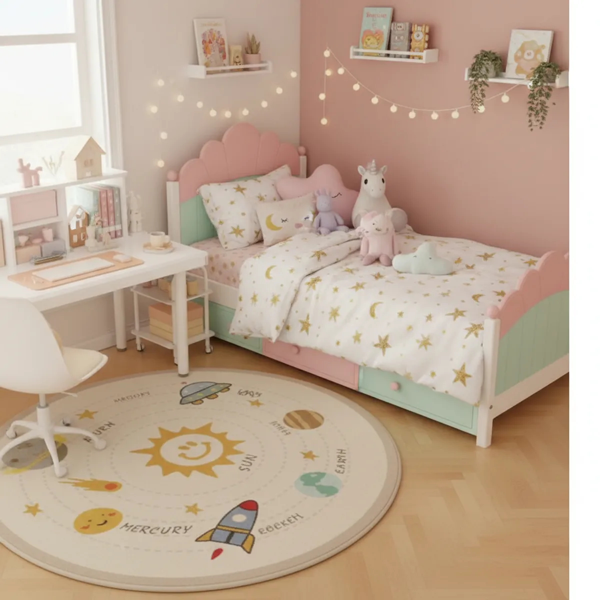 GENERICO - Alfombra Redonda para Niños 100 cm – Estilo Espacio y Sistema Solar