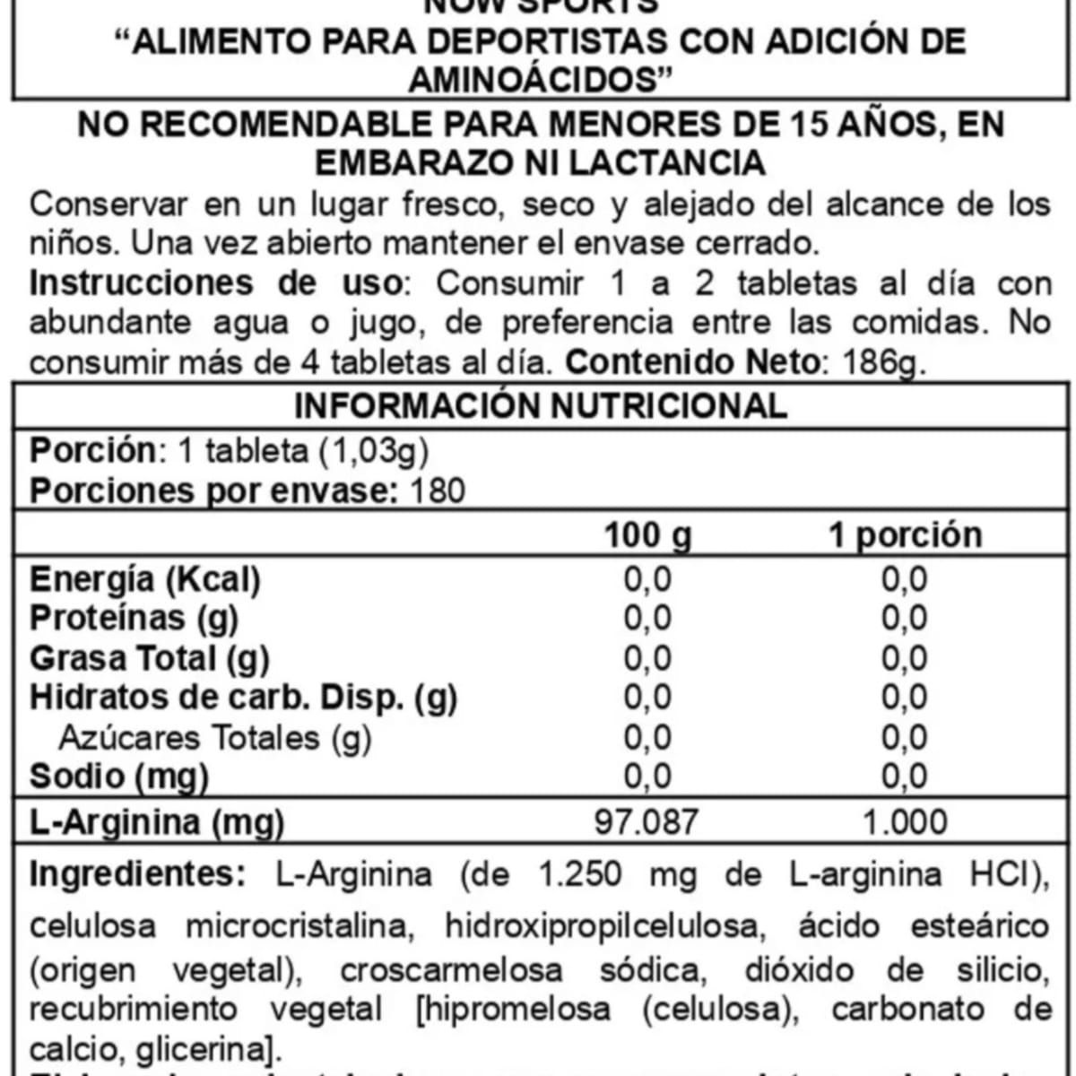 NOW - L-Arginine 1000mg 180 tabletas - Now Foods