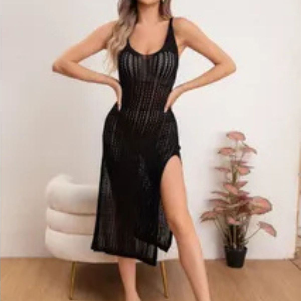 LOOK SHOP - Maxi Vestido Playa Tejido, Caída En Punta, Tipo Macramé 8058
