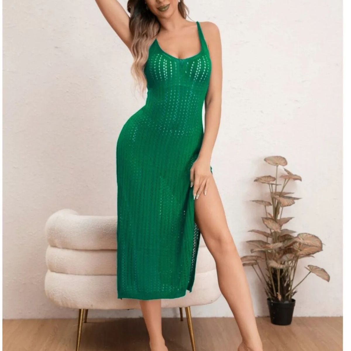 LOOK SHOP - Maxi Vestido Playa Tejido, Caída En Punta, Tipo Macramé 8058