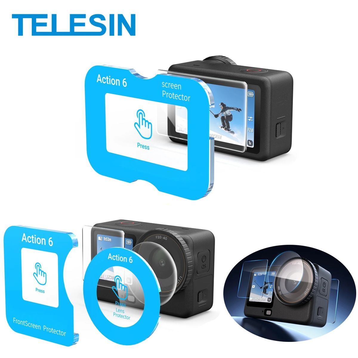 TELESIN - Láminas de Vidrio Templado para DJI Osmo Action 6 - Telesin