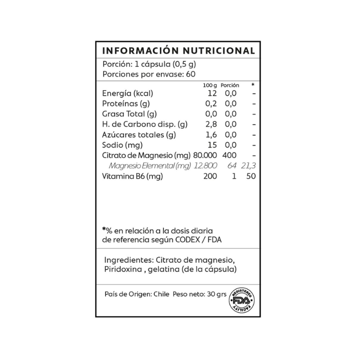 GENERICO - Citrato De Magnesio y Vitamina B6 60 Capsulas Mind Nutrition