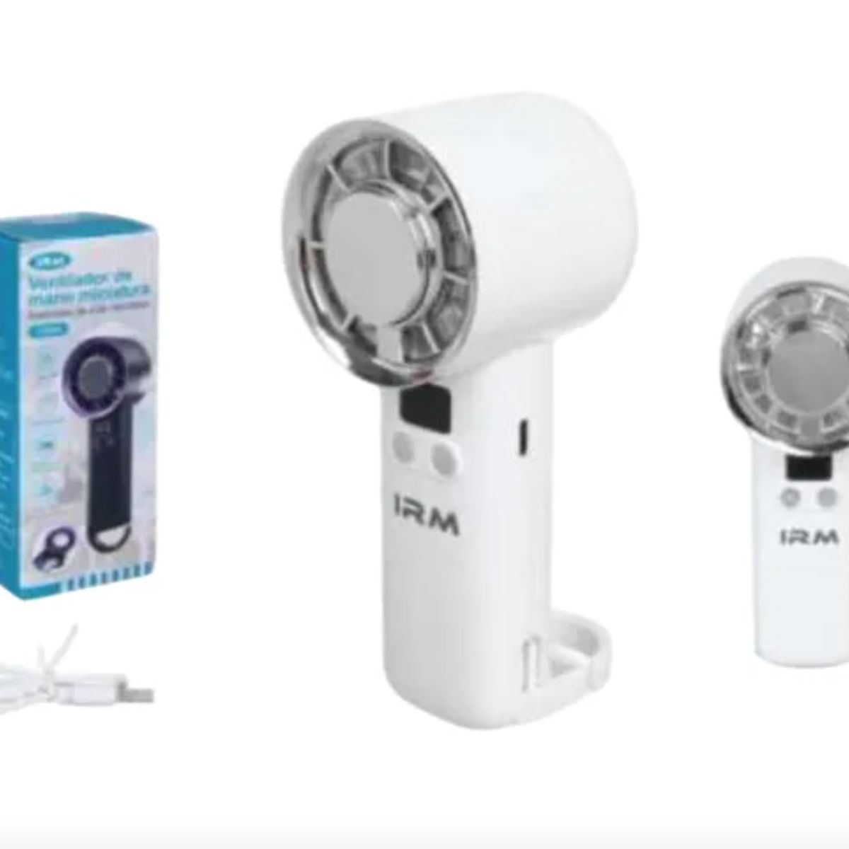IRM - Mini Ventilador De Mano Portátil Soporte Plegable Y Pantalla Blanco