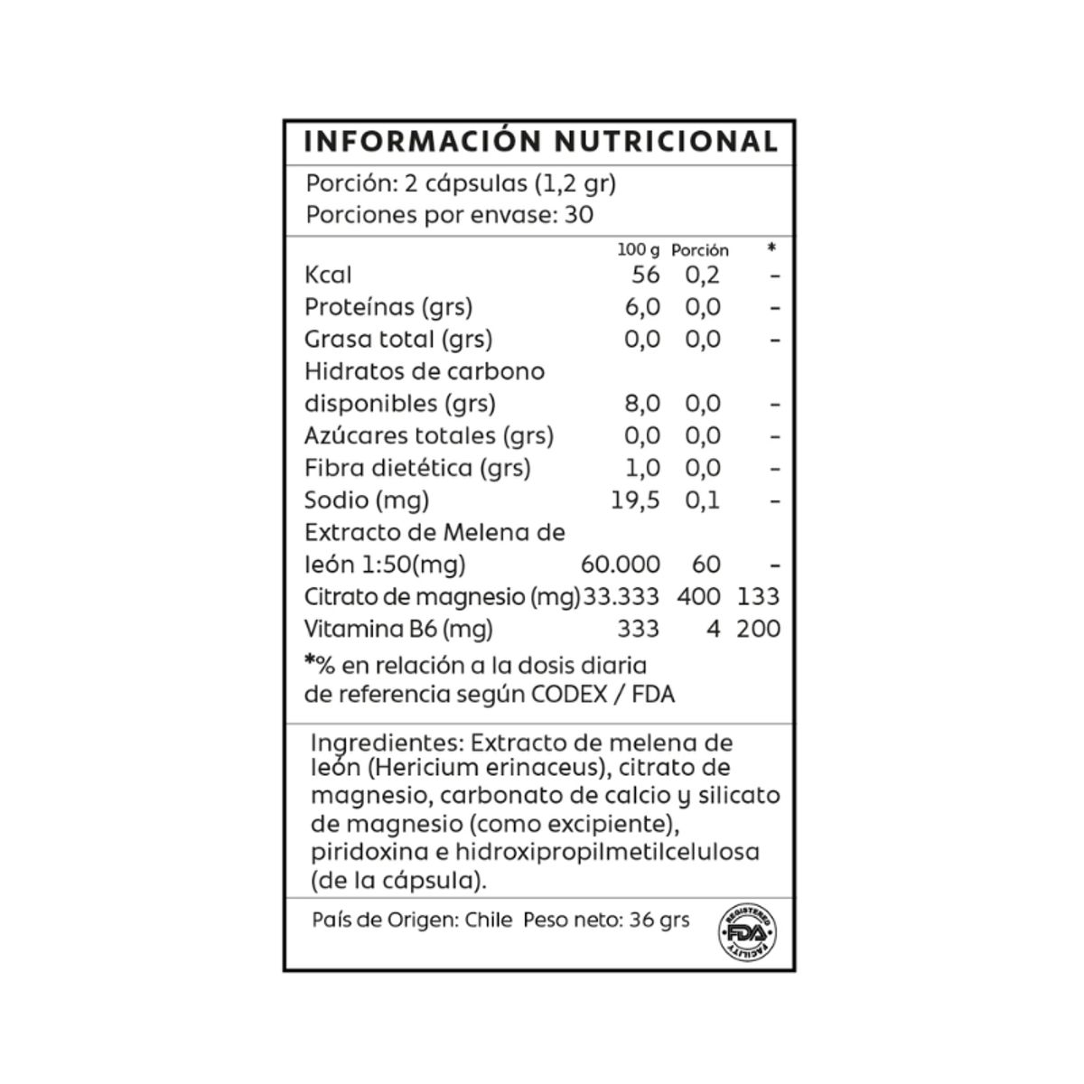 GENERICO - Melena De Leon + Citrato de Magnesio y Vitamina B6 60 Capulas Mind Nutrition