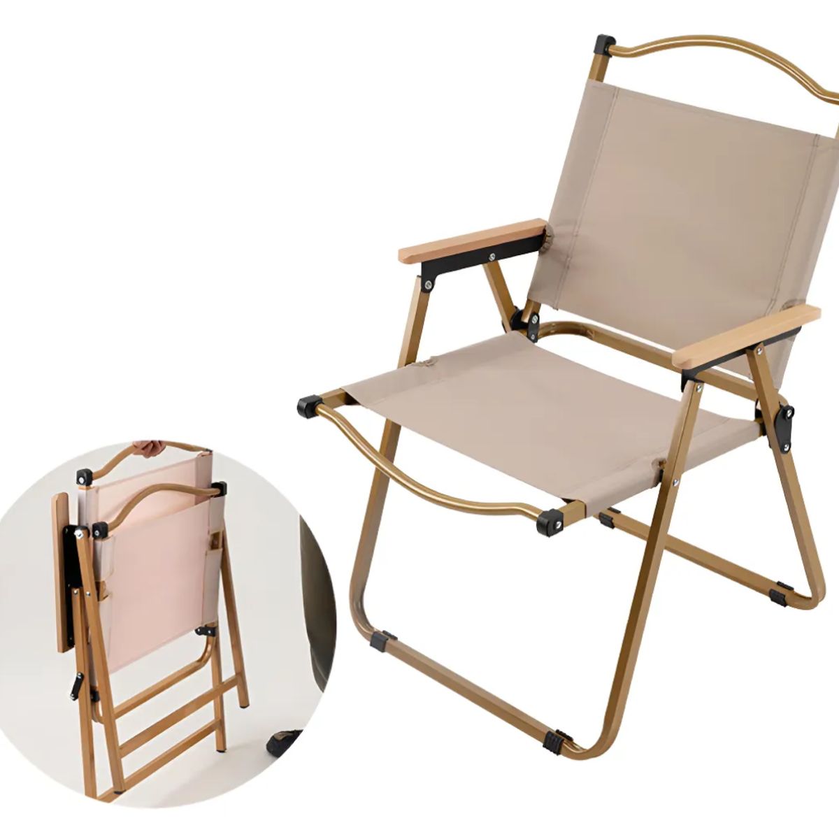 OKAY - Silla Reforzada Plegable Portátil Para Camping Playa Picnic Beige