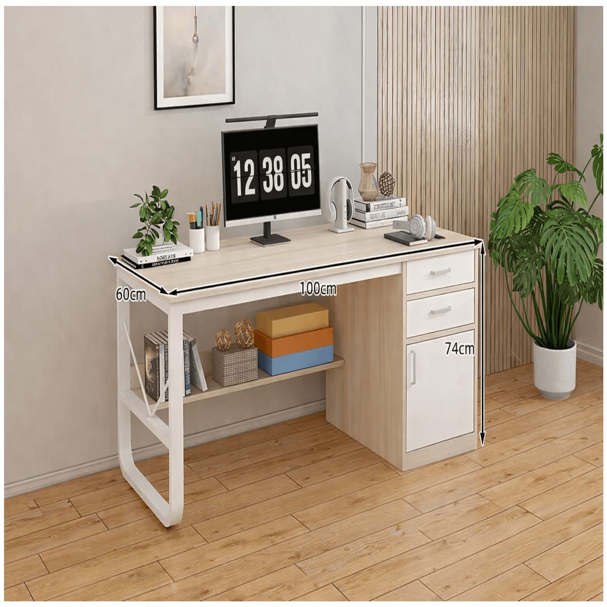 HOMER DESIGN - Escritorio Moderno Con Cajoneras 100x60x72cm Para Oficina