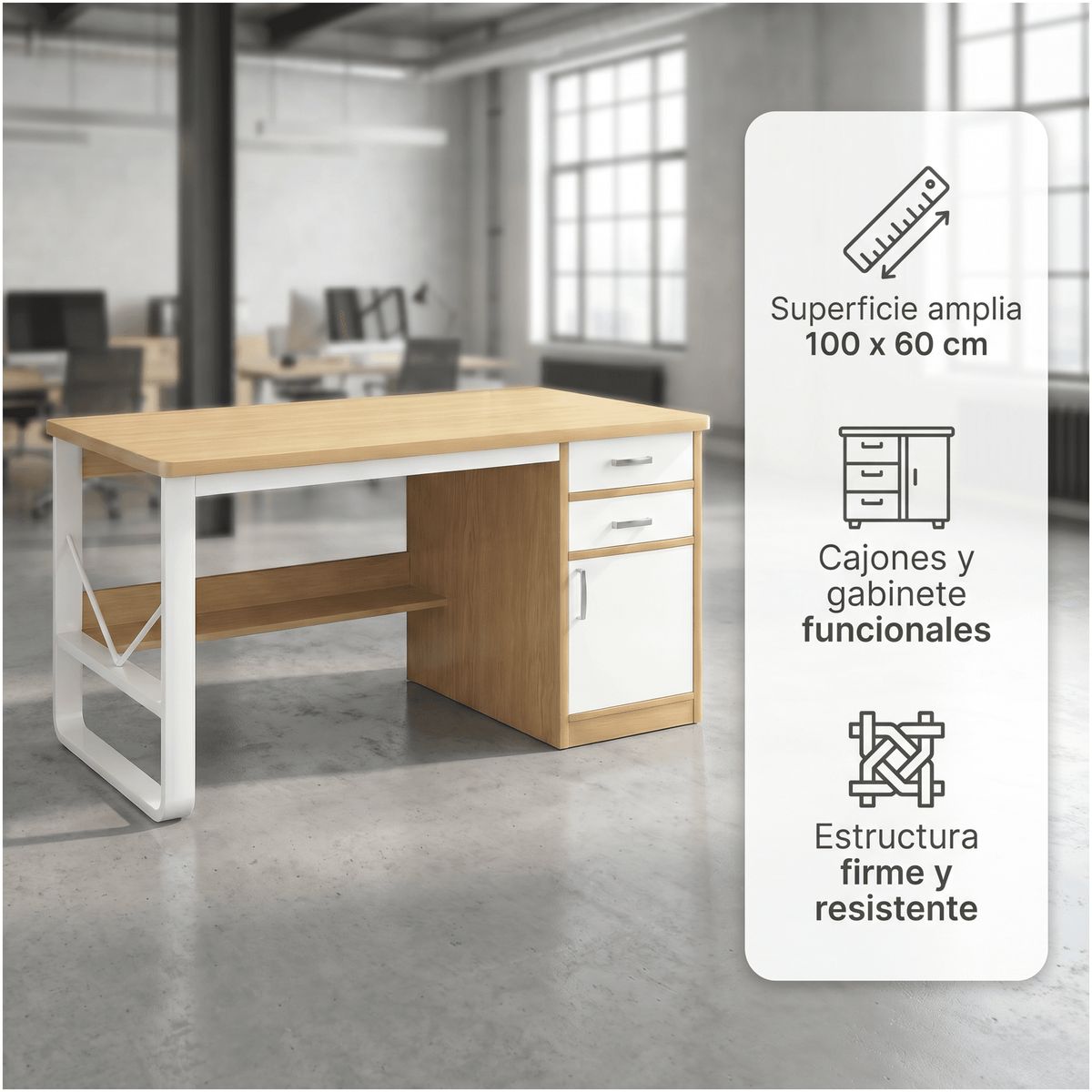 Escritorio Moderno Con Cajoneras 100x60x72cm Para Oficina, marca HOMER DESIGN - Foto 2