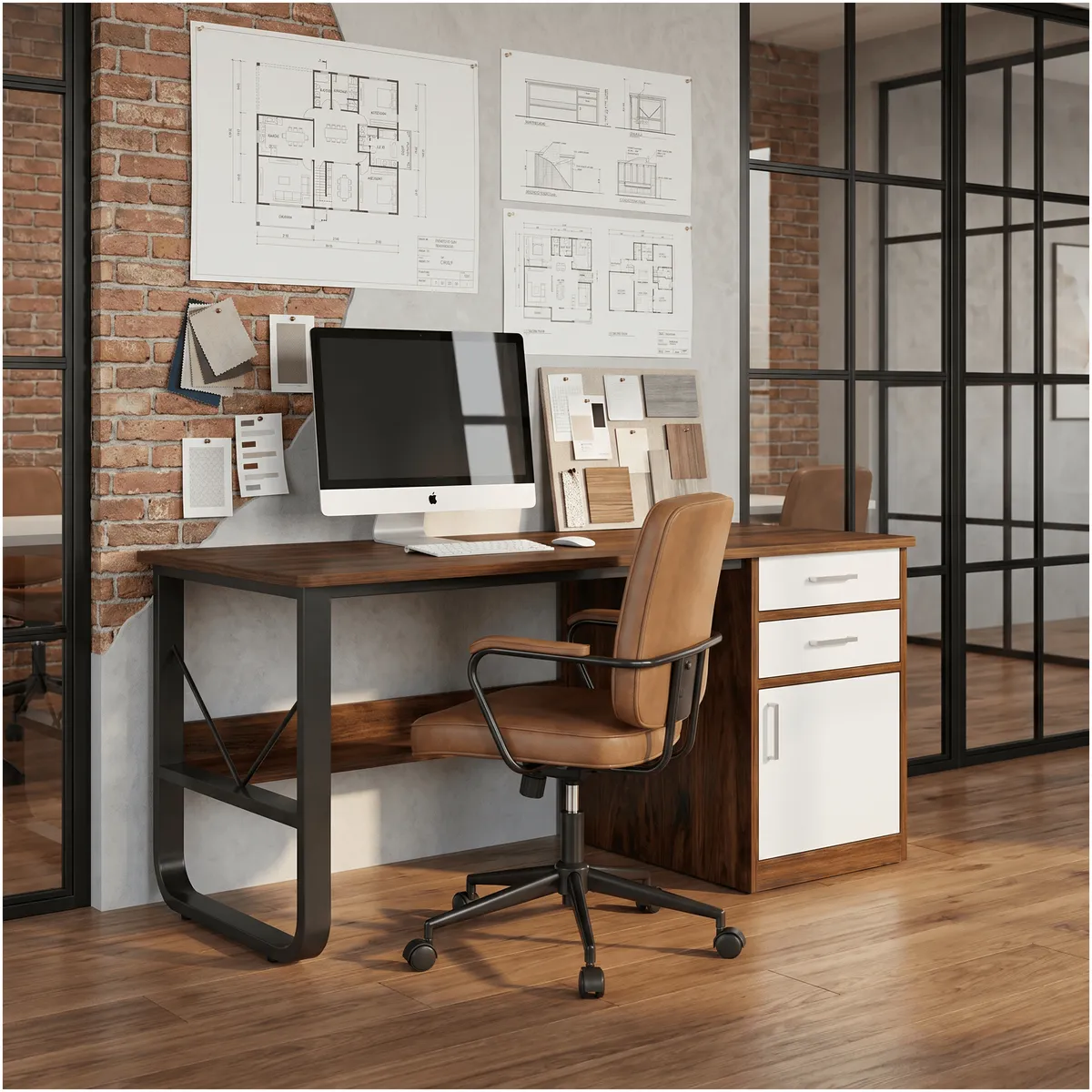 Escritorio Moderno Con Cajoneras 100x60x72cm Para Oficina, marca HOMER DESIGN - Foto Principal