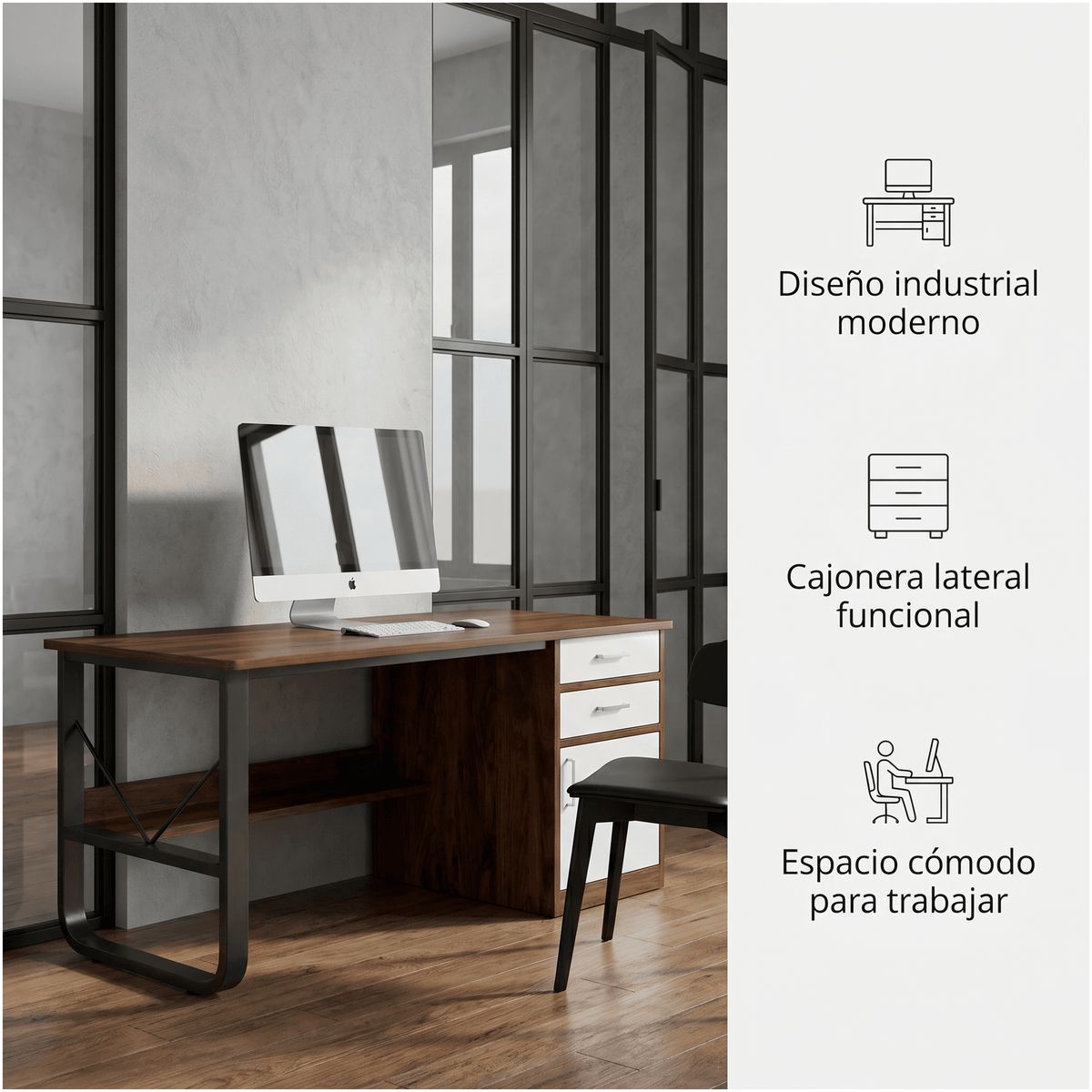 Escritorio Moderno Con Cajoneras 100x60x72cm Para Oficina, marca HOMER DESIGN - Foto 2
