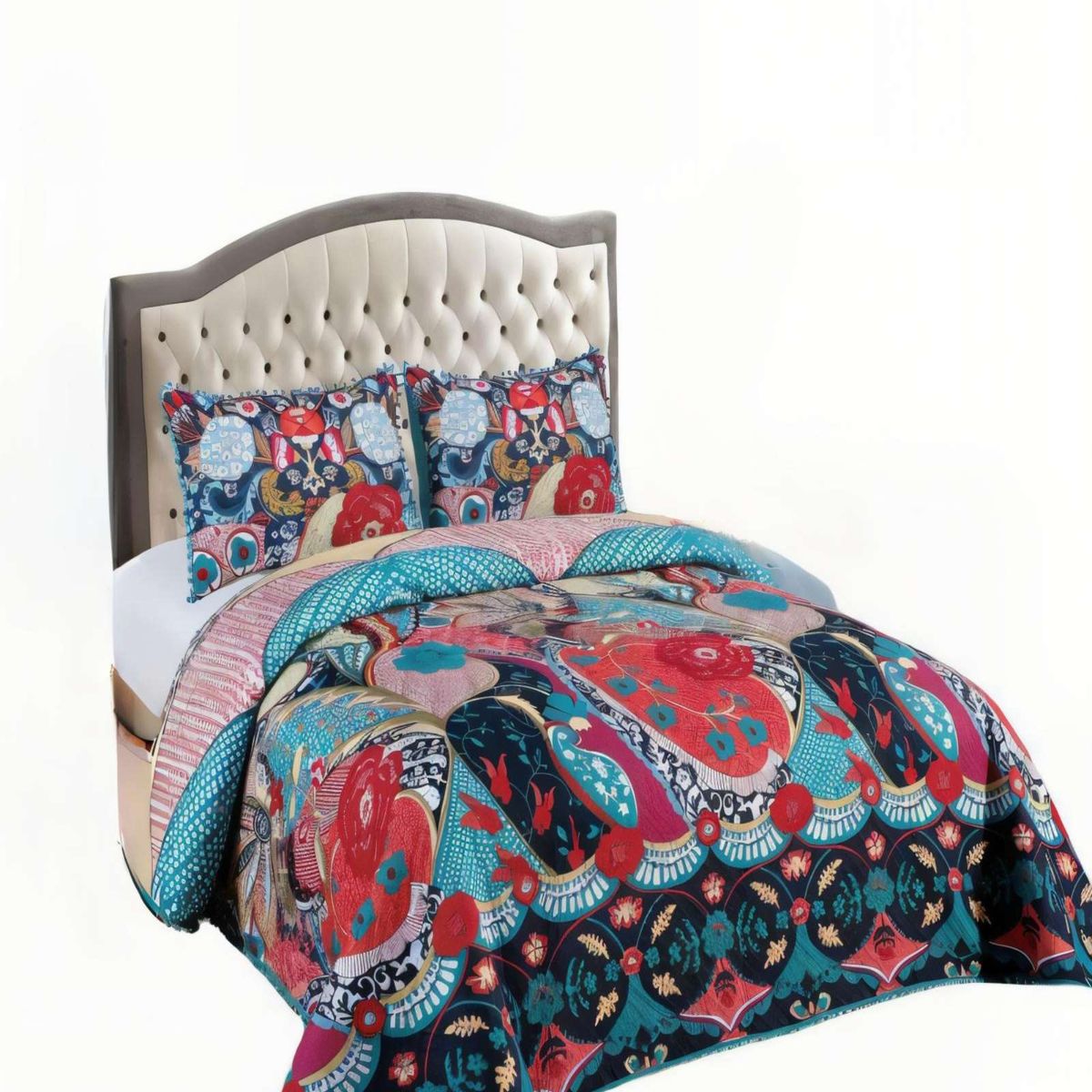 GENERICO - QUILT DE VERANO CON DISEÑO Y POMPON 2P COLOR NEGRO