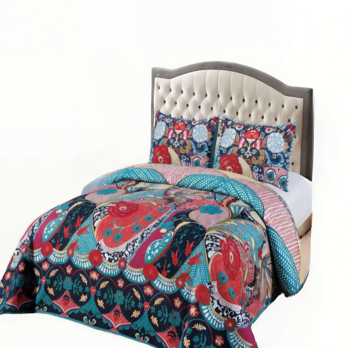 GENERICO - QUILT DE VERANO CON DISEÑO Y POMPON 2P COLOR NEGRO
