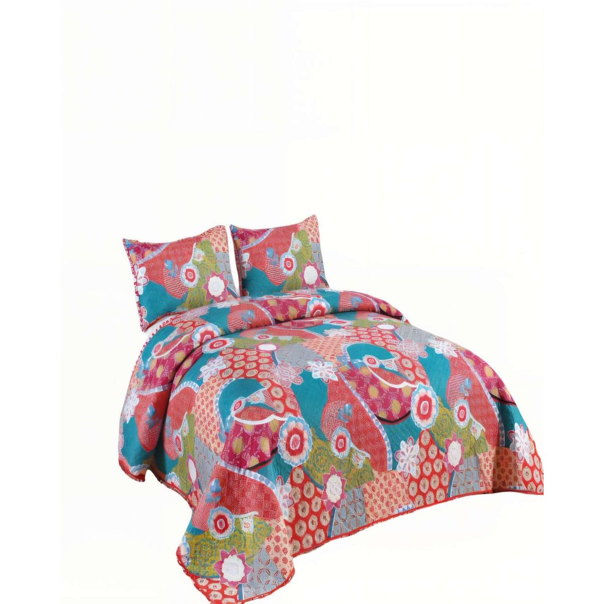 GENERICO - QUILT DE VERANO CON DISEÑO Y POMPON 2P COLOR ROSADO
