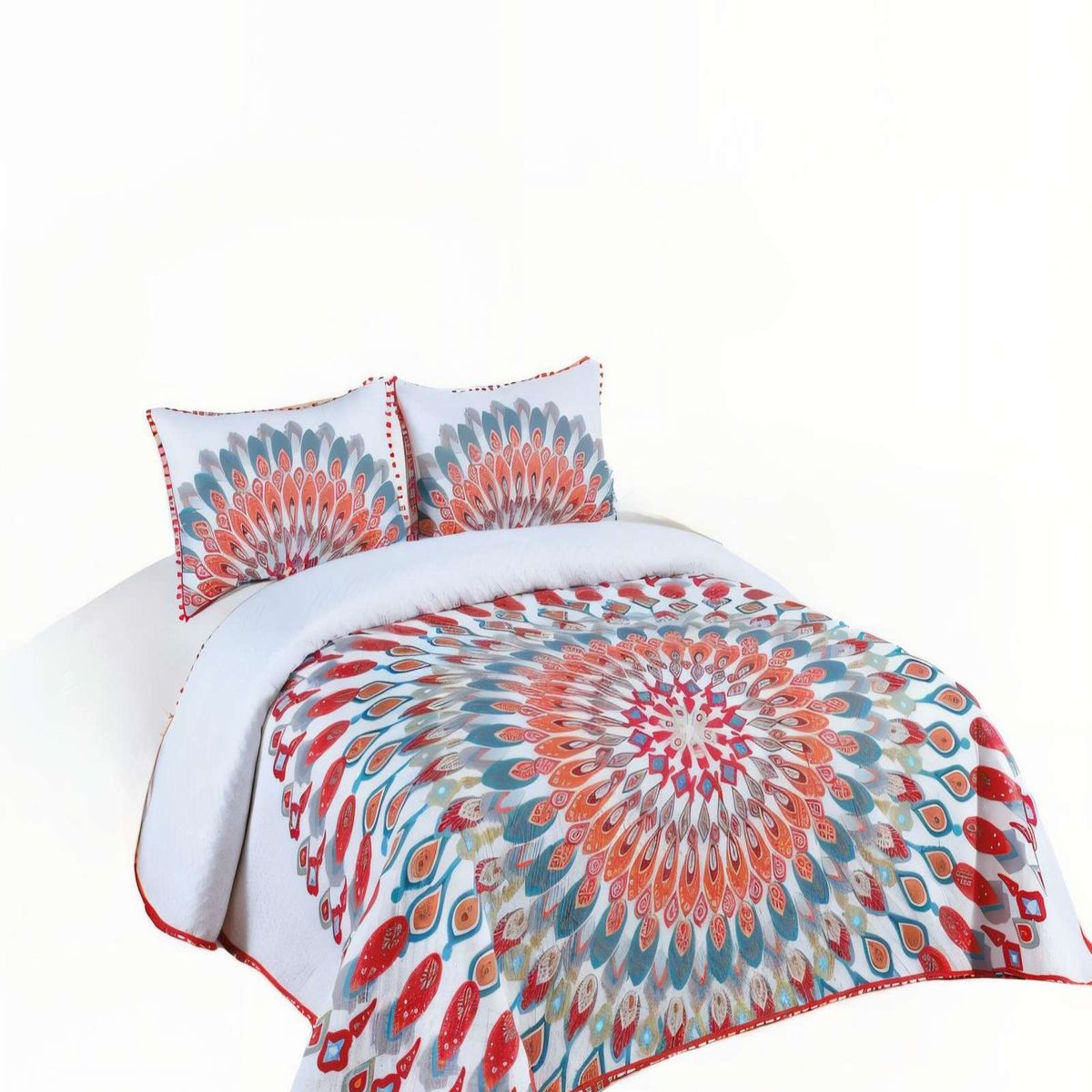 GENERICO - QUILT DE VERANO CON DISEÑO Y POMPON KING COLOR BLANCO