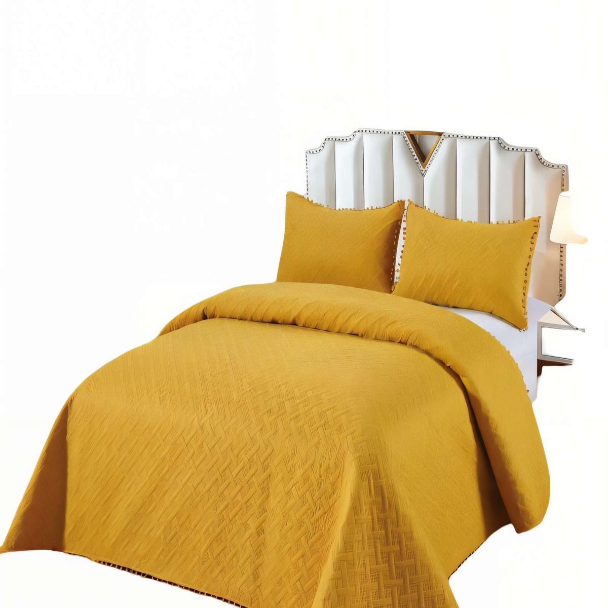 GENERICO - QUILT DE VERANO COLOR LISO CON POMPON 2P COLOR AMARILLO