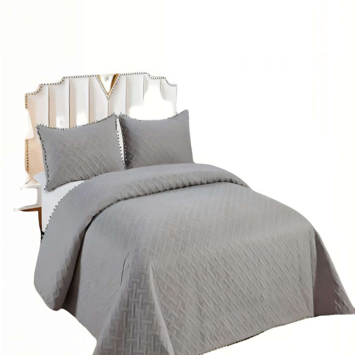 GENERICO - QUILT DE VERANO COLOR LISO CON POMPON KING COLOR GRIS