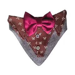 GENERICO - Bandana Para Mascotas Huesito Ceniza Camisa Burdeo Lazo Burdeo Talla L