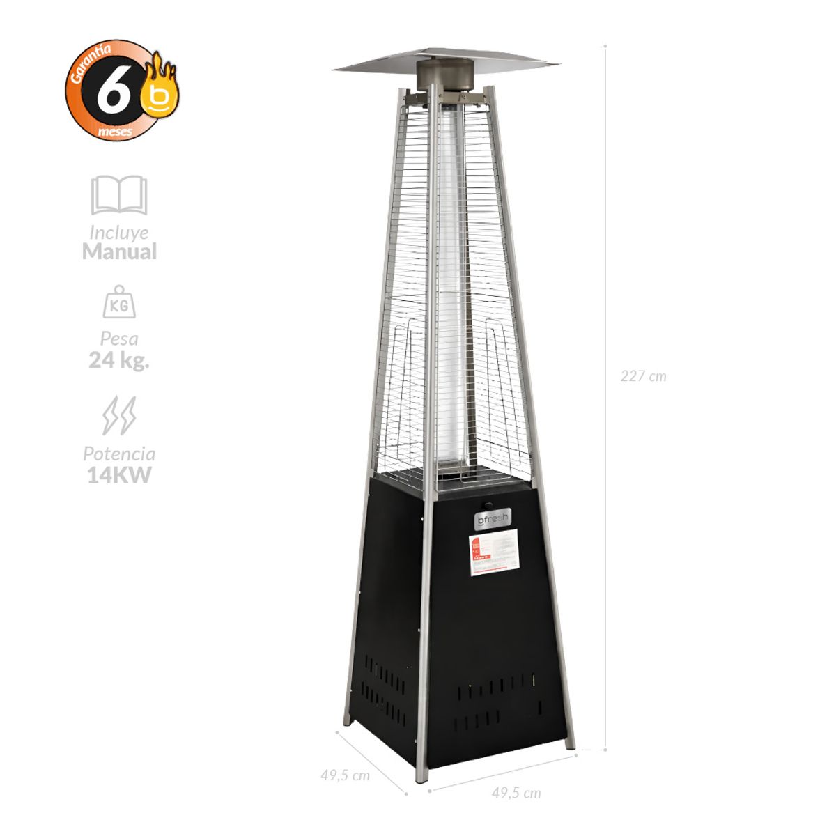 Estufa De Patio Tipo Pirámide A Gas 14kw Negro Bfresh, marca B FRESH - Foto Principal