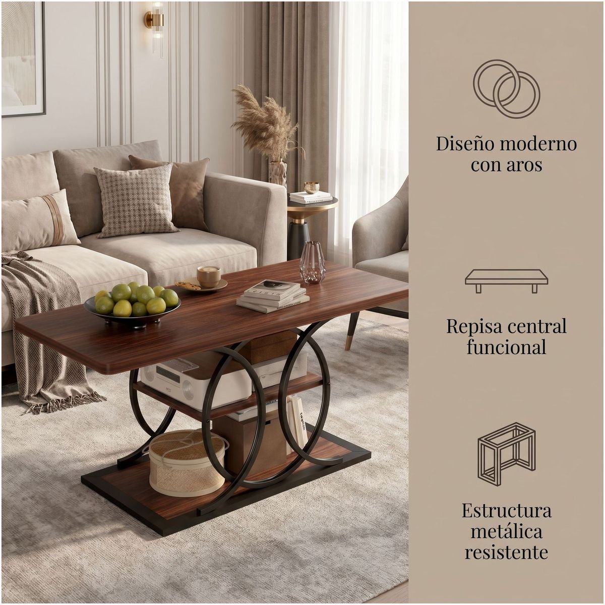 HOMER DESIGN - Mesa De Centro Minimalista Con Cubierta De Melamina 50x120cm