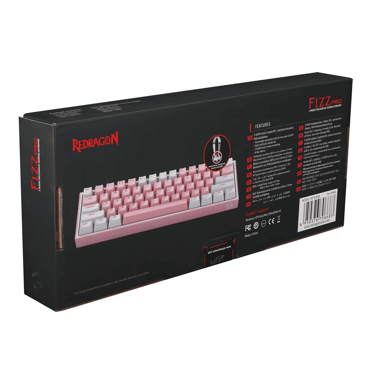 REDRAGON - Teclado Gamer Redragon Fizz Pro K616 RGB Mecánico Español Rosado con Blanco