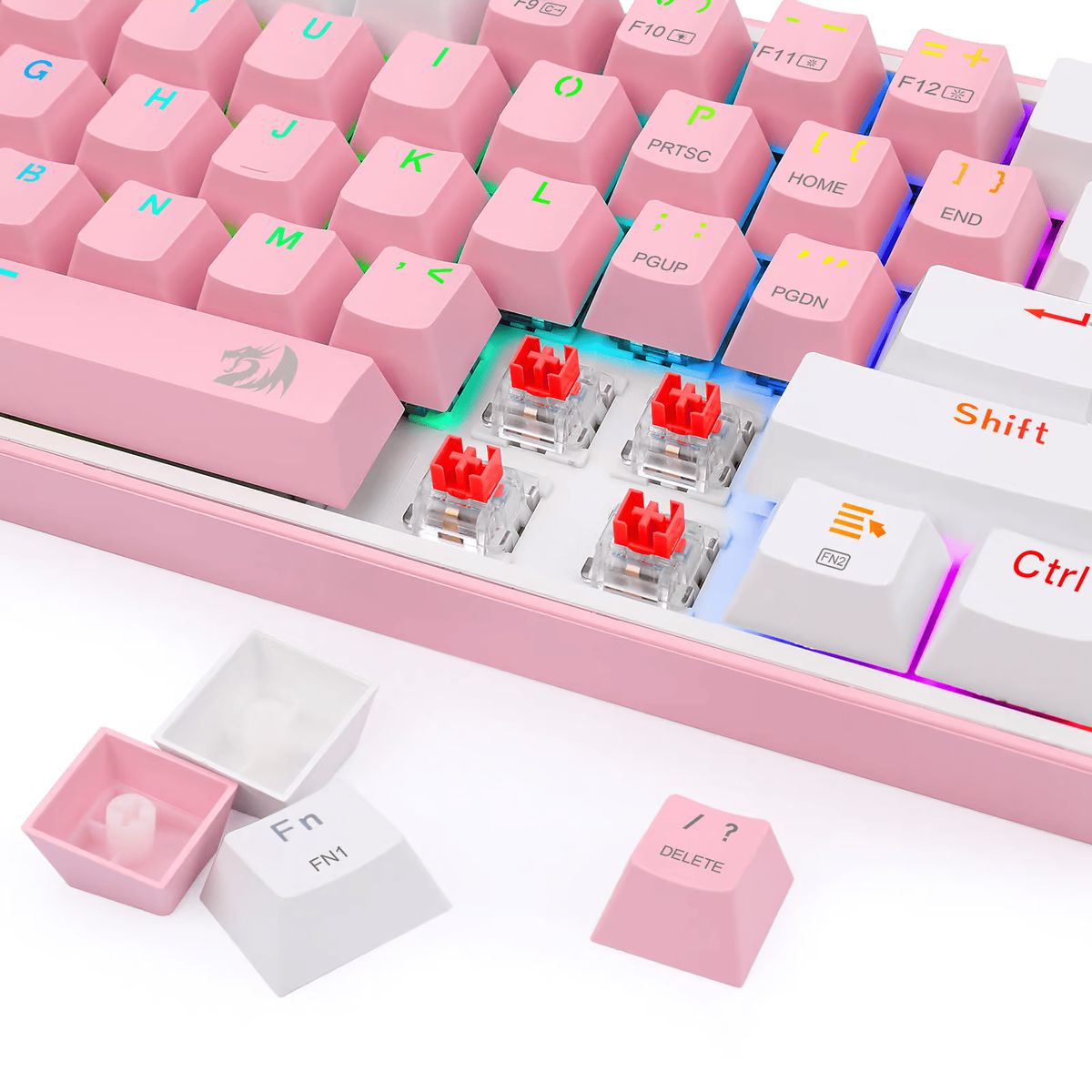 REDRAGON - Teclado Gamer Redragon Fizz Pro K616 RGB Mecánico Español Rosado con Blanco