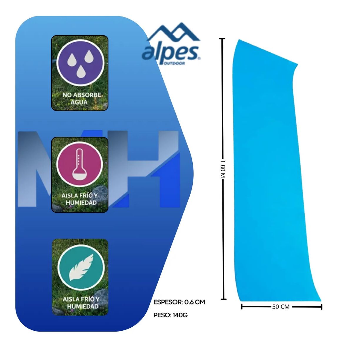 ALPES - Aislante Camping Alpes Goma Eva 6mm Ligero 180x50cm Azul