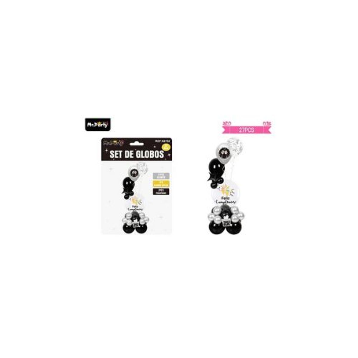 GENERICO - Set con globos burbujas plateano y negro 27pcs