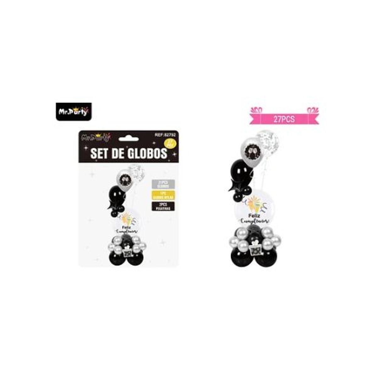 GENERICO - Set con globos burbujas plateano y negro 27pcs