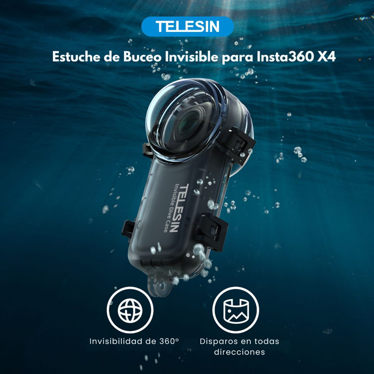 TELESIN - Carcasa Sumergible para Insta360 X4 50M Invisible - TELESIN