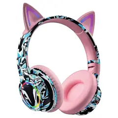 TECNOLAB - Audifono Inalámbrico Bluetooth Oreja De Gato Luces RGB Azul