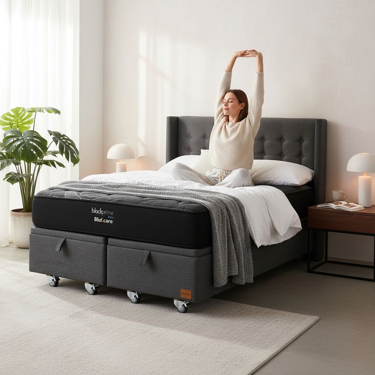 Cama Baul 2 Plaza L200 cm + Colchon Black Prime - Modelo Uno + Respaldo / Rueda Deluxe (Gris)
