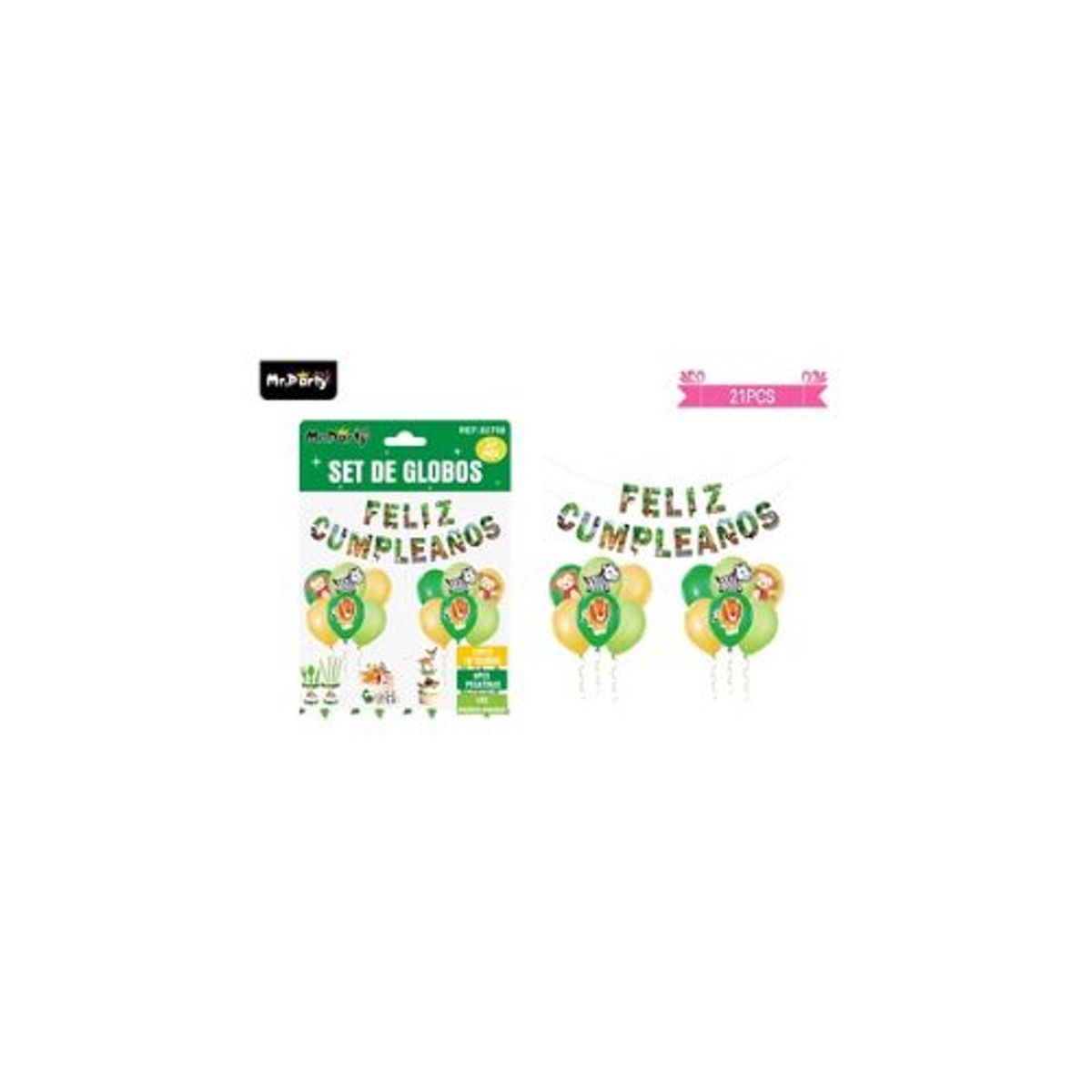 GENERICO - Set de globos látex y guirnalda con animales 21pcs