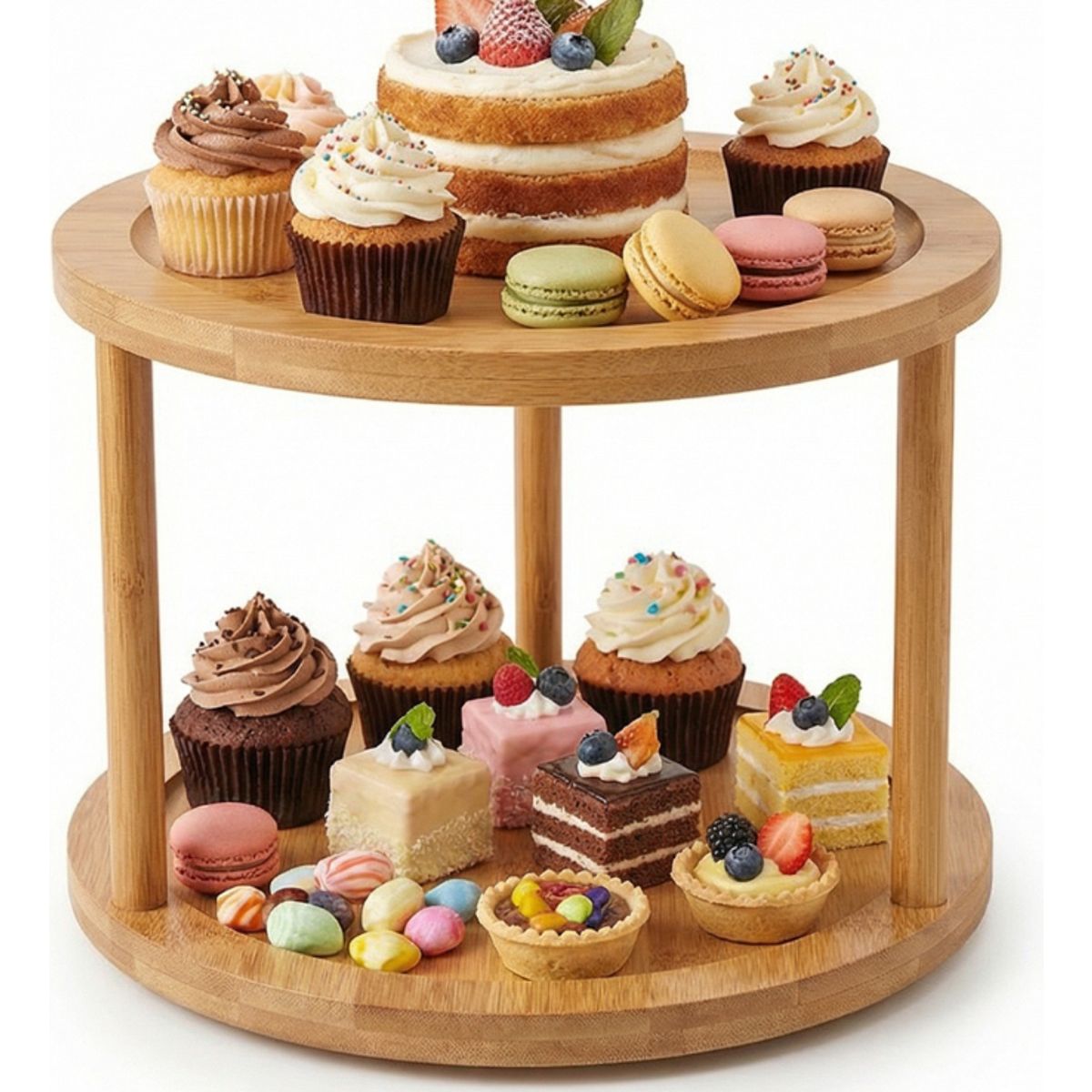 GENERICO - Porta Cupcake Giratorio Bambu Estante Organizador Dulces