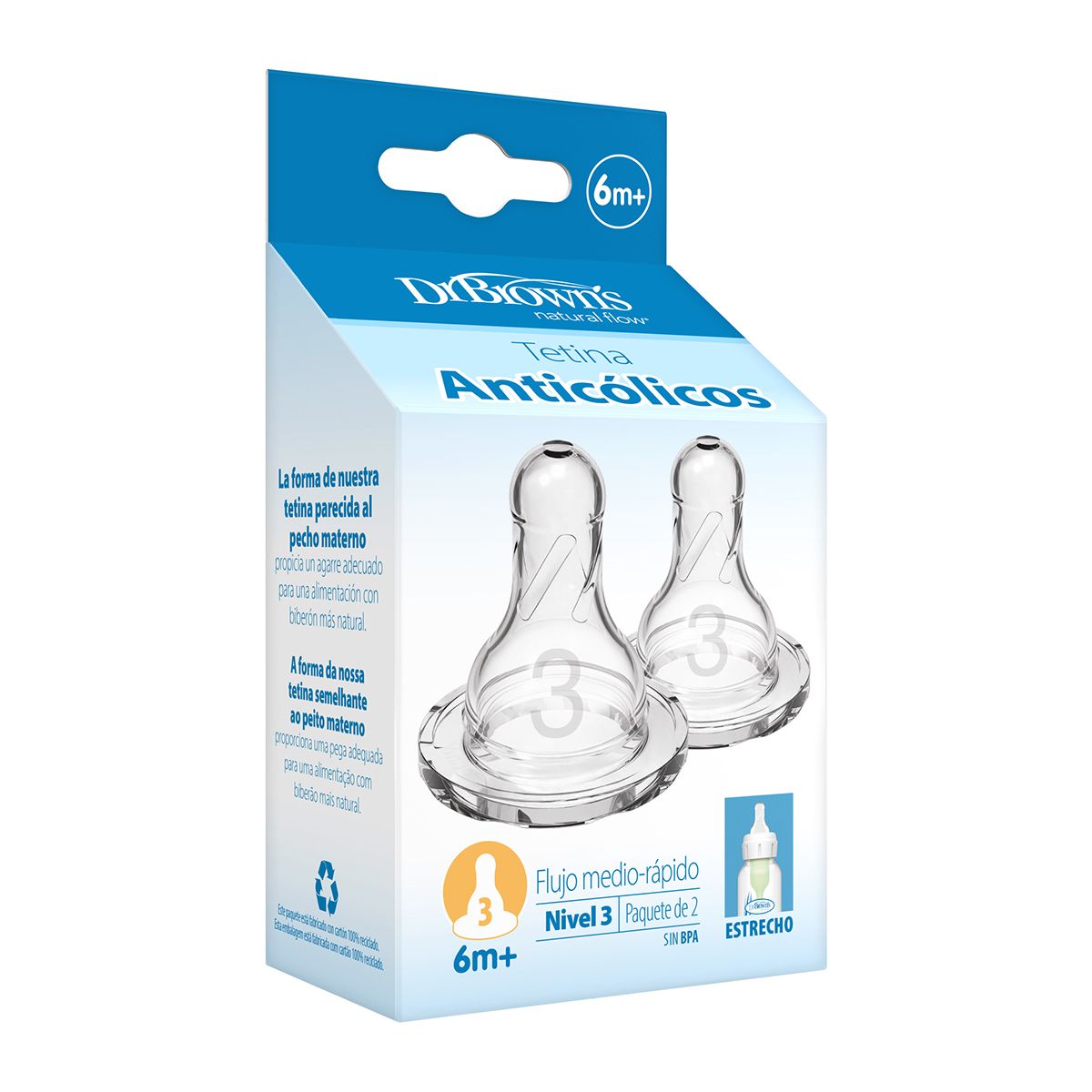 DR BROWN'S - Tetinas para Mamadera Dr Brown´s Estándar Anticólicos 6M+ 2unidades