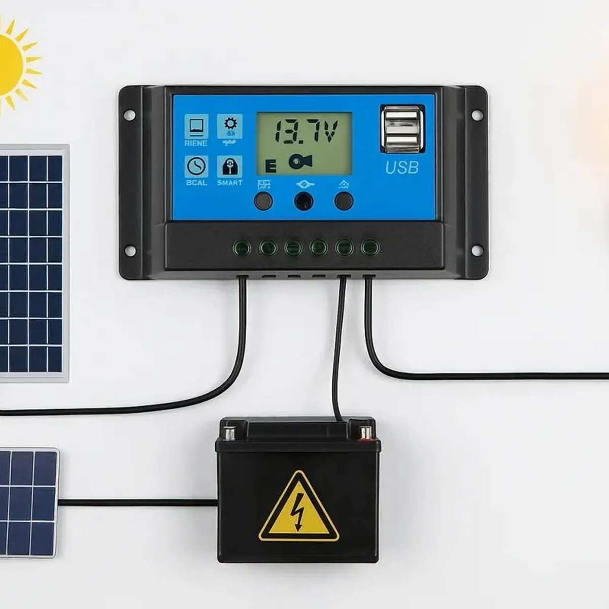 GENERICO - Regulador Eoland Controlador De Carga Solar Pwm Digital 12v 24v 10a Con Pantalla Lcd Y Puertos Usb