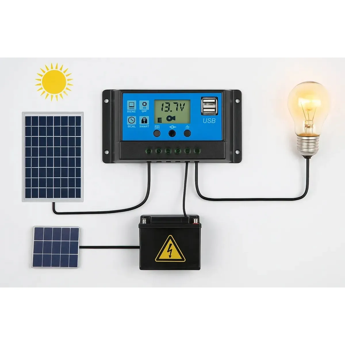 GENERICO - Regulador Eoland Controlador De Carga Solar Pwm Digital 12v 24v 10a Con Pantalla Lcd Y Puertos Usb